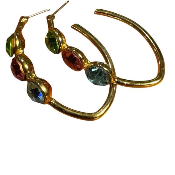 Elegant Gold tone Multi-Color Hoop Earrings - Picture 2 of 4